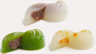 【グルメな石シリーズD】願いを叶える水まんじゅう(白あん)柚子ソース入り あいすまんじゅう Dessert レアチーズタルト」白こしあん